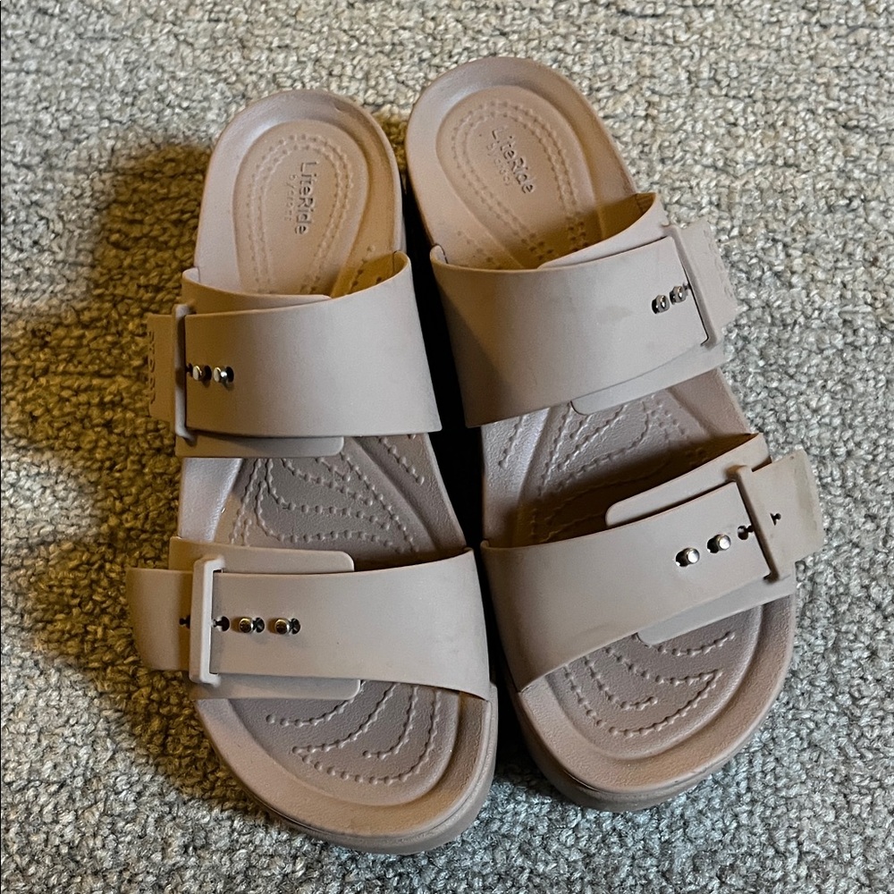 CROCS Taupe Platform Slide Sandals